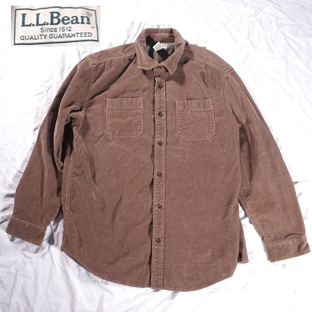 L.L.Bean Corduroy Button Up Shirt Brown Mens Large